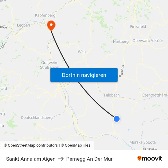 Sankt Anna am Aigen to Pernegg An Der Mur map