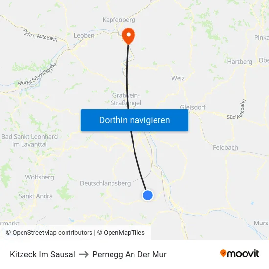 Kitzeck Im Sausal to Pernegg An Der Mur map
