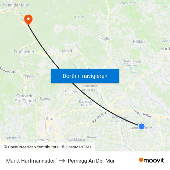 Markt Hartmannsdorf to Pernegg An Der Mur map