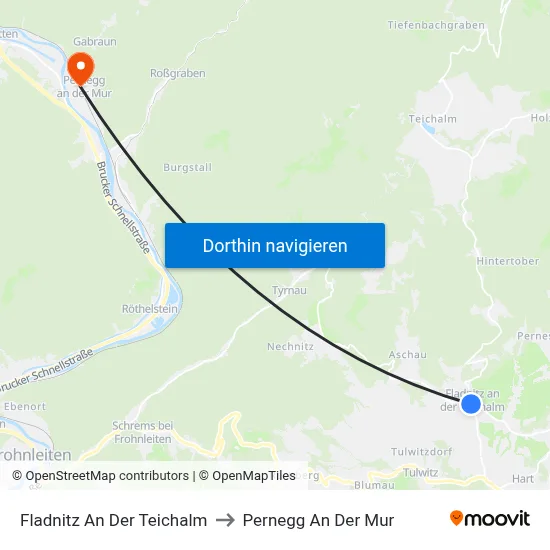 Fladnitz An Der Teichalm to Pernegg An Der Mur map