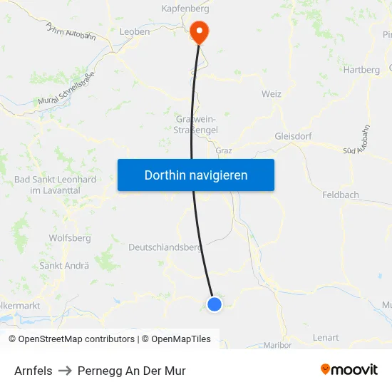 Arnfels to Pernegg An Der Mur map