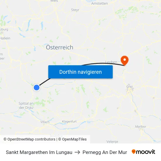 Sankt Margarethen Im Lungau to Pernegg An Der Mur map
