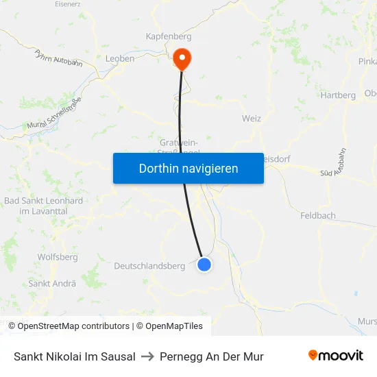 Sankt Nikolai Im Sausal to Pernegg An Der Mur map