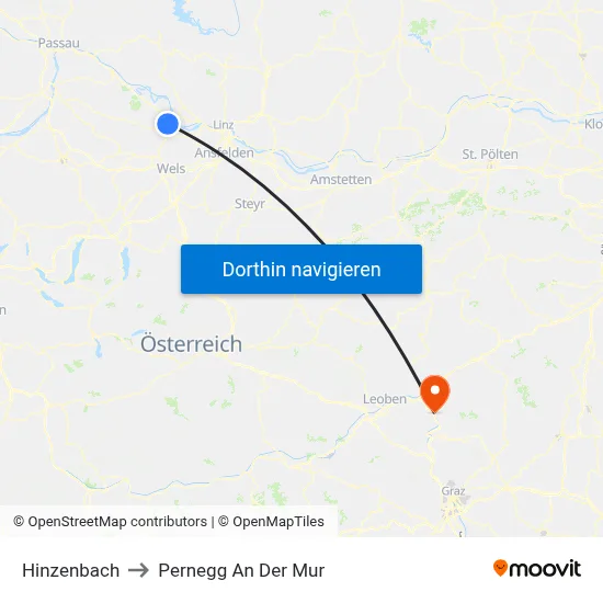 Hinzenbach to Pernegg An Der Mur map