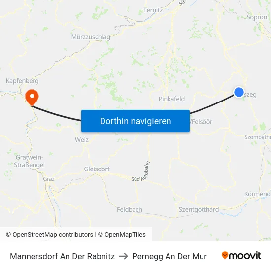 Mannersdorf An Der Rabnitz to Pernegg An Der Mur map