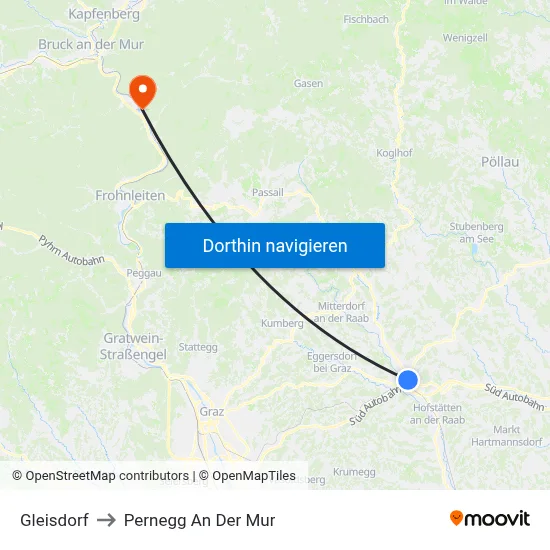 Gleisdorf to Pernegg An Der Mur map