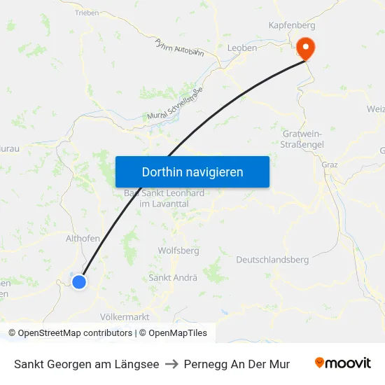 Sankt Georgen am Längsee to Pernegg An Der Mur map