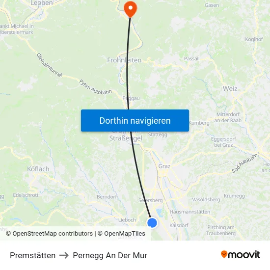 Premstätten to Pernegg An Der Mur map