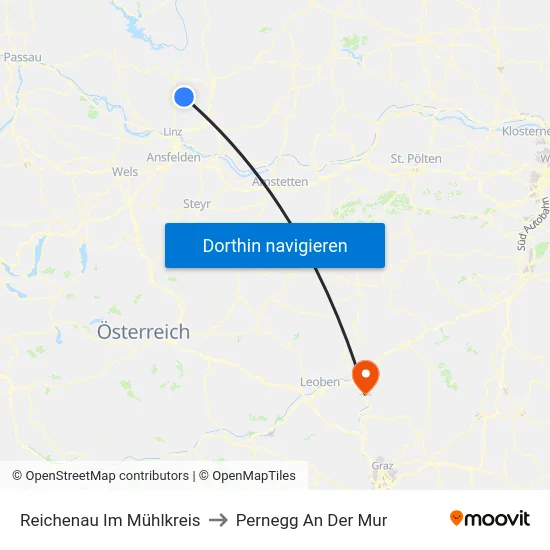 Reichenau Im Mühlkreis to Pernegg An Der Mur map