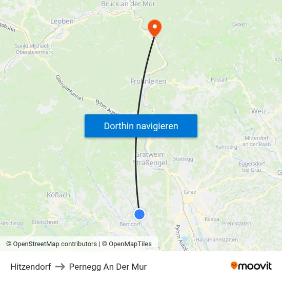 Hitzendorf to Pernegg An Der Mur map