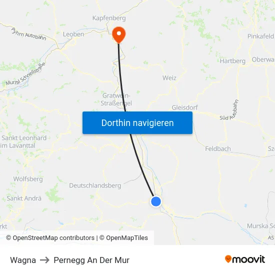 Wagna to Pernegg An Der Mur map
