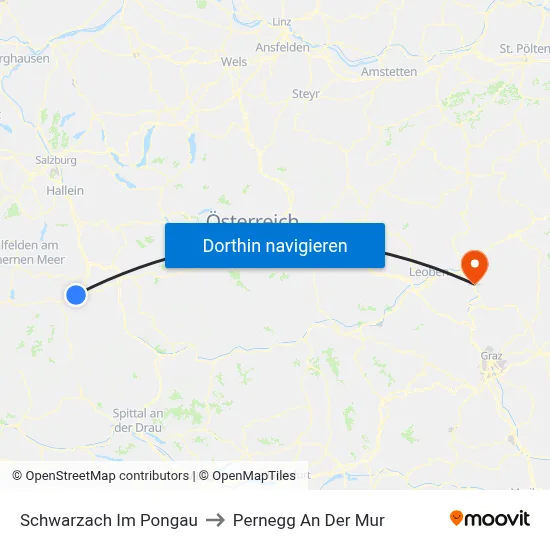 Schwarzach Im Pongau to Pernegg An Der Mur map