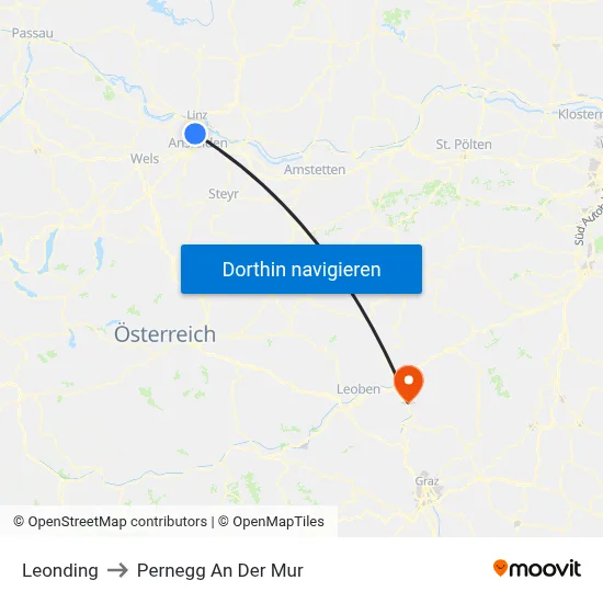 Leonding to Pernegg An Der Mur map