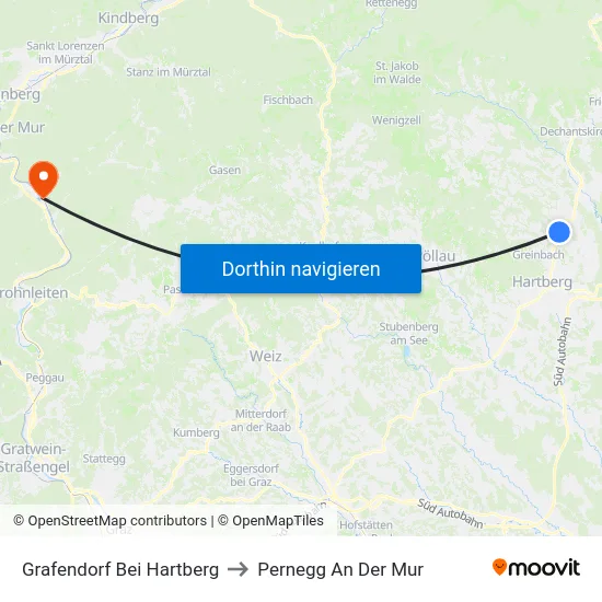 Grafendorf Bei Hartberg to Pernegg An Der Mur map