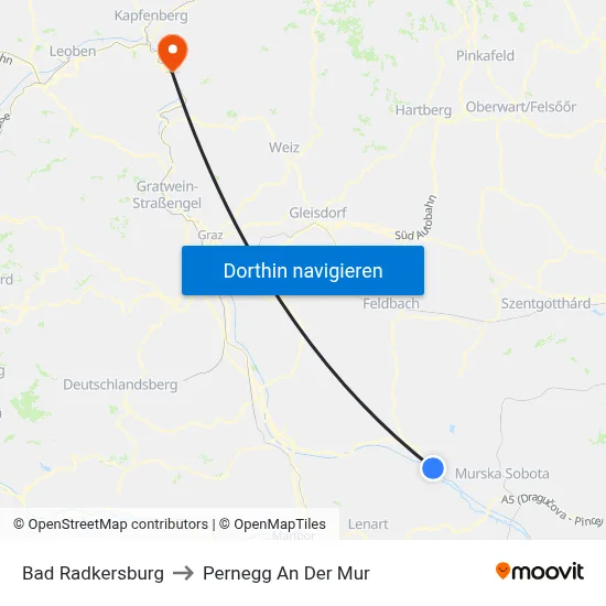 Bad Radkersburg to Pernegg An Der Mur map