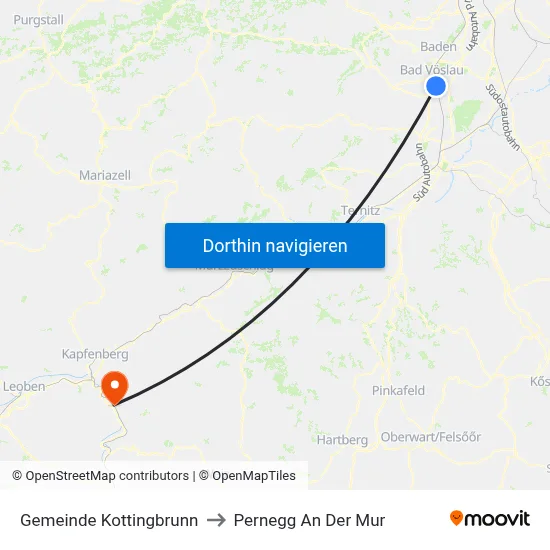 Gemeinde Kottingbrunn to Pernegg An Der Mur map
