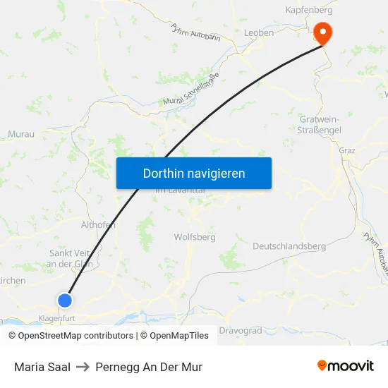 Maria Saal to Pernegg An Der Mur map