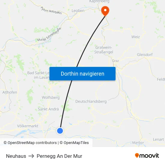 Neuhaus to Pernegg An Der Mur map