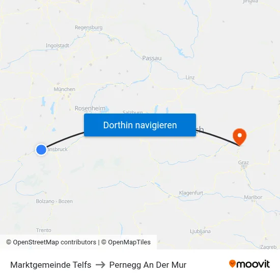 Marktgemeinde Telfs to Pernegg An Der Mur map