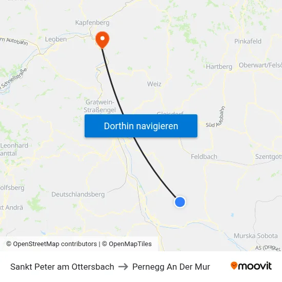 Sankt Peter am Ottersbach to Pernegg An Der Mur map