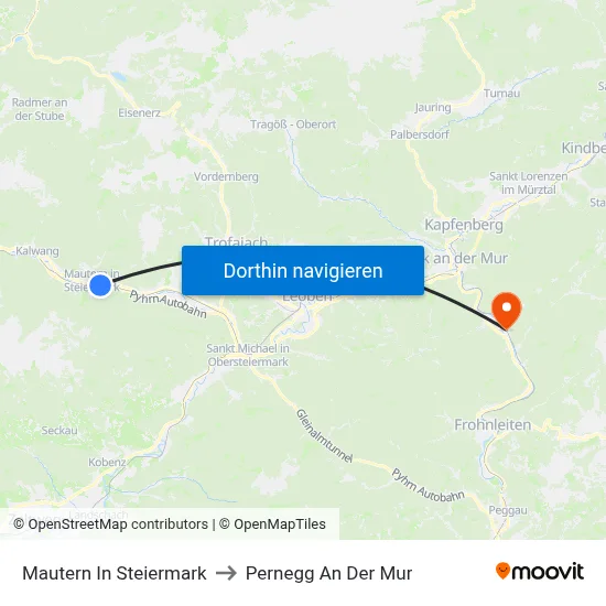 Mautern In Steiermark to Pernegg An Der Mur map