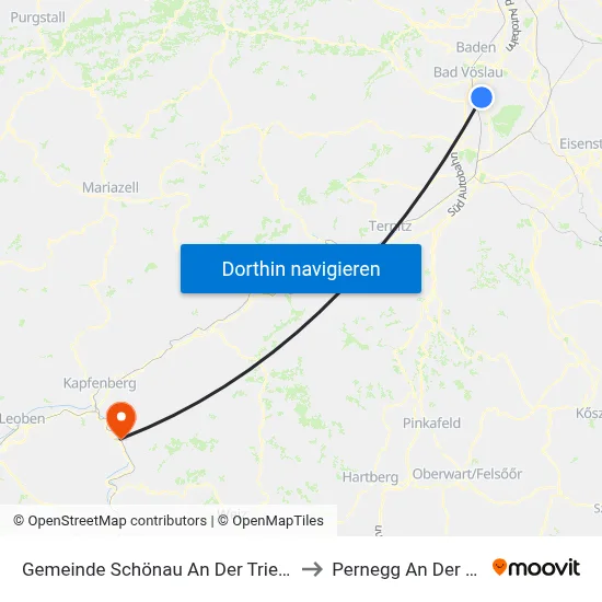 Gemeinde Schönau An Der Triesting to Pernegg An Der Mur map