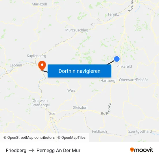 Friedberg to Pernegg An Der Mur map