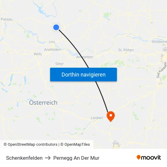 Schenkenfelden to Pernegg An Der Mur map