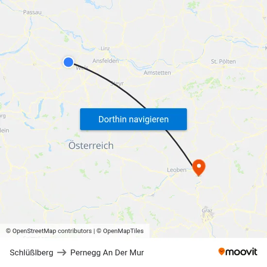 Schlüßlberg to Pernegg An Der Mur map