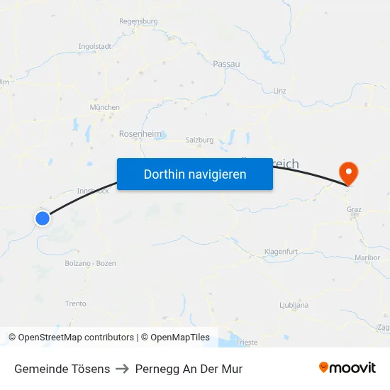 Gemeinde Tösens to Pernegg An Der Mur map