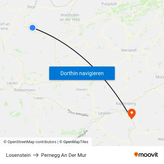Losenstein to Pernegg An Der Mur map
