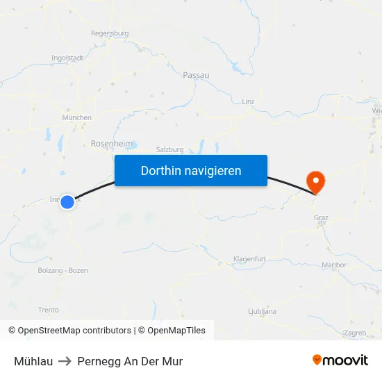 Mühlau to Pernegg An Der Mur map