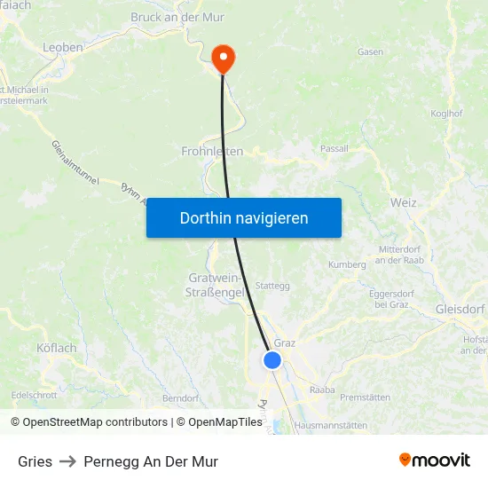 Gries to Pernegg An Der Mur map