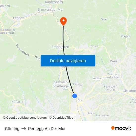 Gösting to Pernegg An Der Mur map
