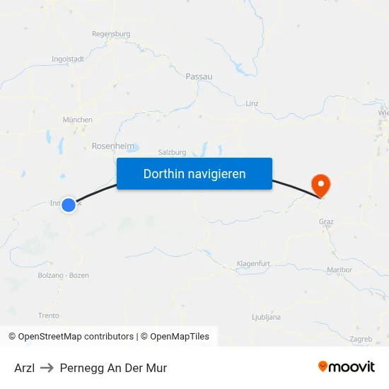Arzl to Pernegg An Der Mur map