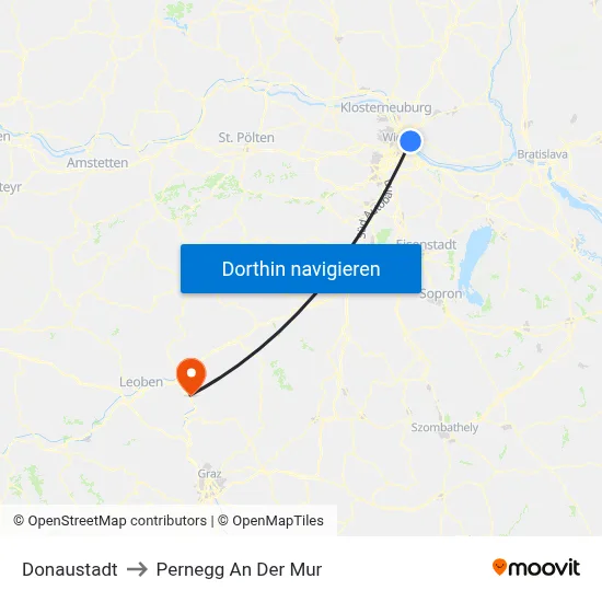 Donaustadt to Pernegg An Der Mur map