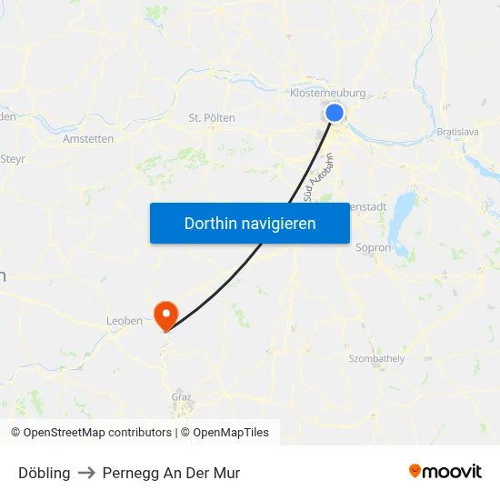 Döbling to Pernegg An Der Mur map