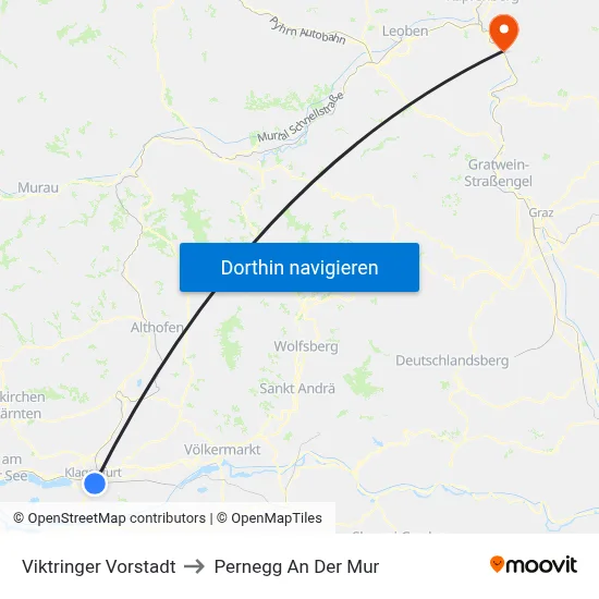 Viktringer Vorstadt to Pernegg An Der Mur map