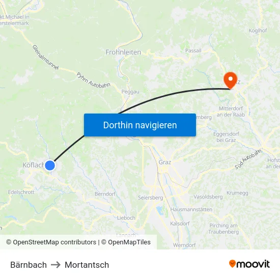 Bärnbach to Mortantsch map