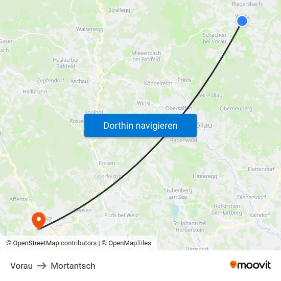 Vorau to Mortantsch map