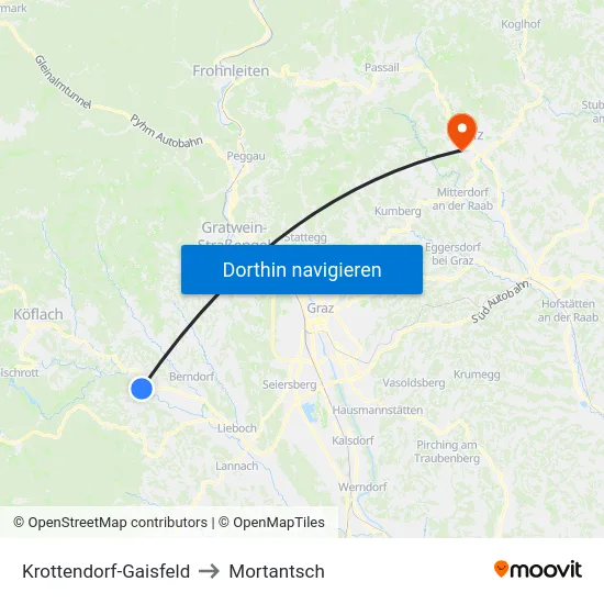 Krottendorf-Gaisfeld to Mortantsch map