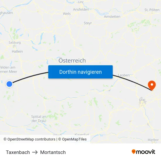 Taxenbach to Mortantsch map