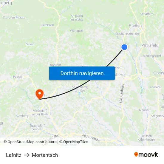 Lafnitz to Mortantsch map