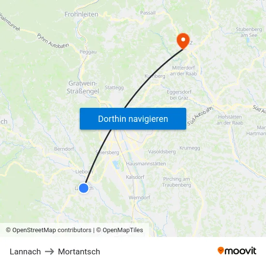 Lannach to Mortantsch map