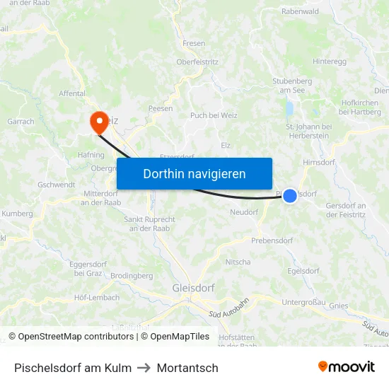 Pischelsdorf am Kulm to Mortantsch map