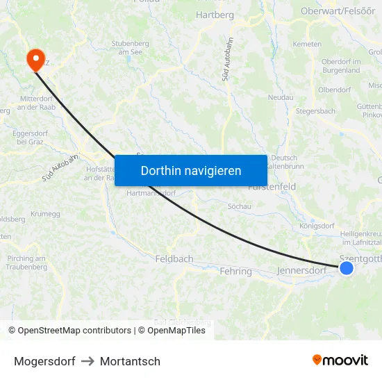 Mogersdorf to Mortantsch map
