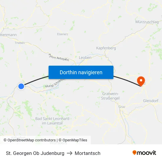 St. Georgen Ob Judenburg to Mortantsch map