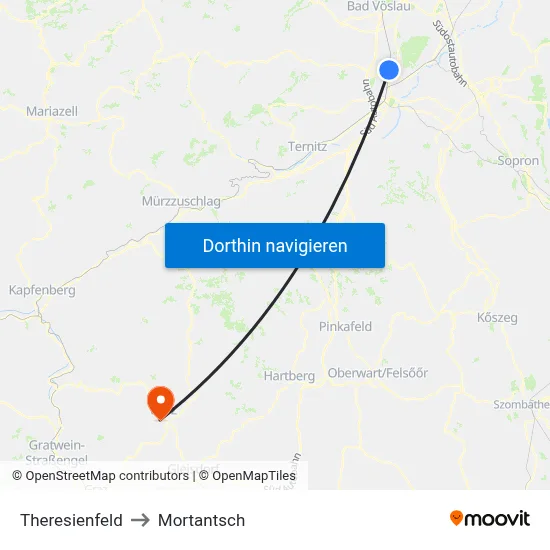 Theresienfeld to Mortantsch map