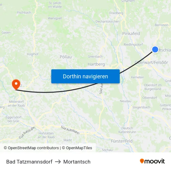 Bad Tatzmannsdorf to Mortantsch map