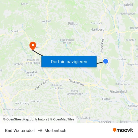 Bad Waltersdorf to Mortantsch map